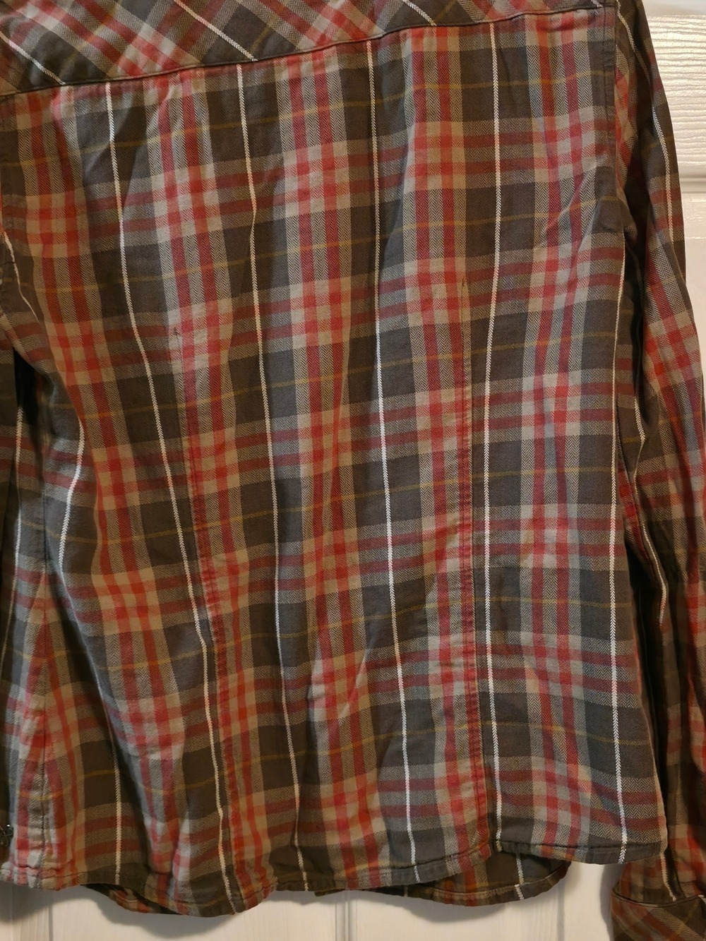 4/$67 Deal! TNA Plaid Button-Down Shirt in Olive Green and Orange - Picture 6 of 12